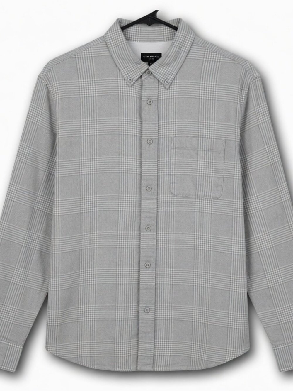 Size Medium Mens - Club Monaco - Slim Tonal Plaid Shirt - Grey and White